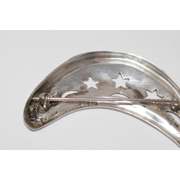Mexico Taxco Sterling Silver 925 Crescent Moon And Stars Brooch - Picture 8 of 11
